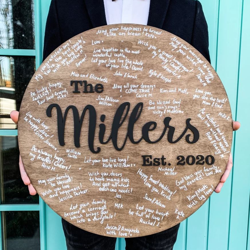 Panneau familial en bois - Livre d'or de mariage