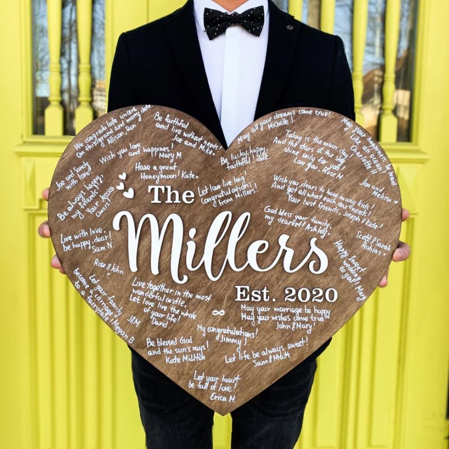 Panneau familial en bois - Livre d'or de mariage