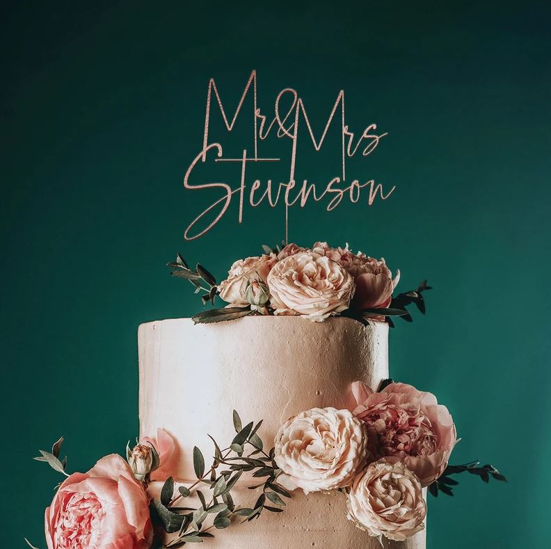 Cursive Mr Mrs Cake Topper