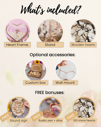 The Wooden Heart Wedding Guest Book + 3 FREE Bonuses