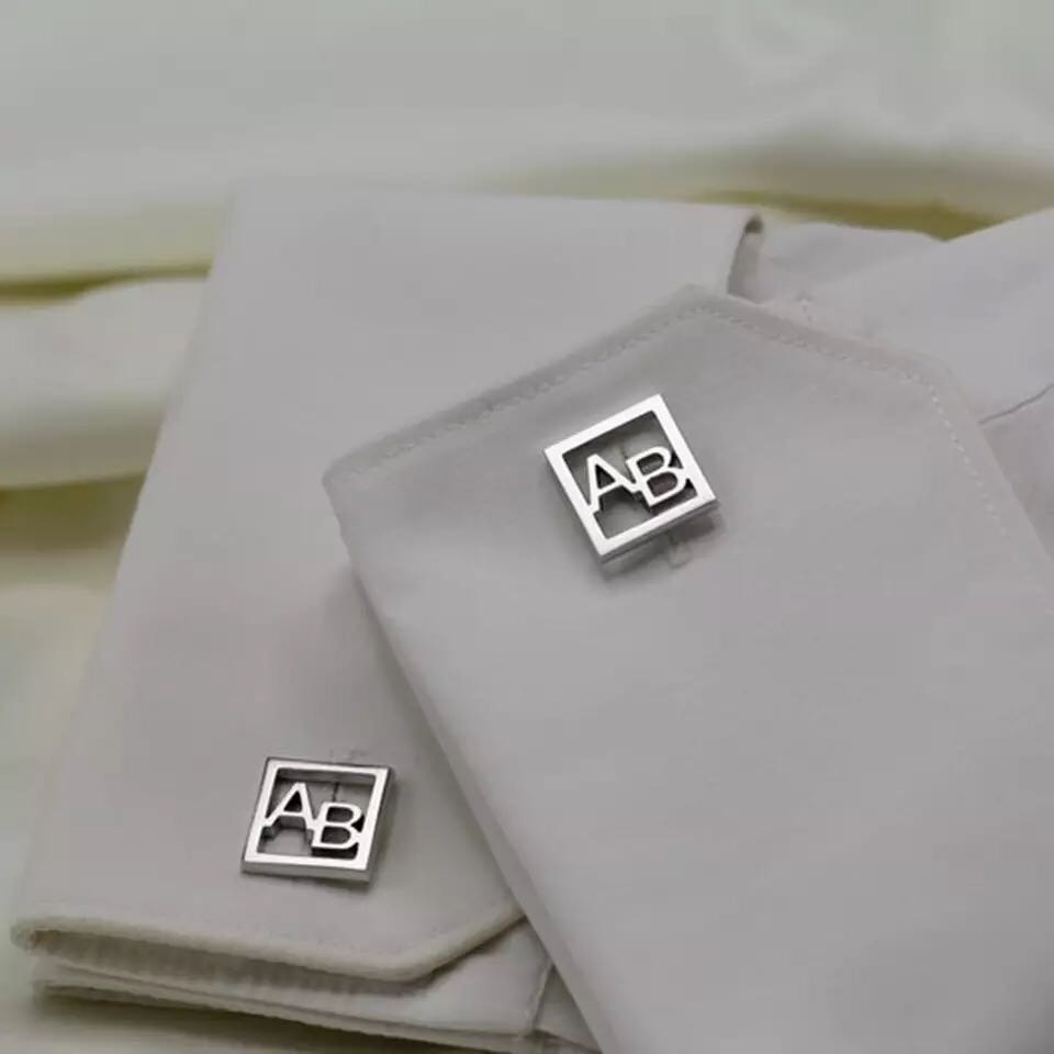 Boutons de manchette initiales | Motif encadré