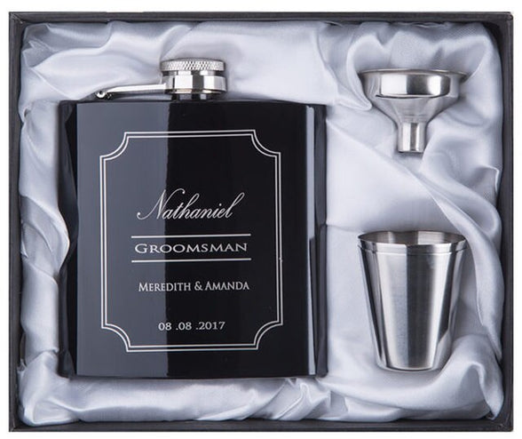 Coffret de flasques noires personnalisées | Cadeau pour garçon d'honneur