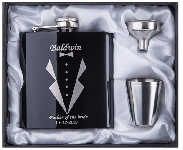 Coffret de flasques noires personnalisées | Cadeau pour garçon d'honneur