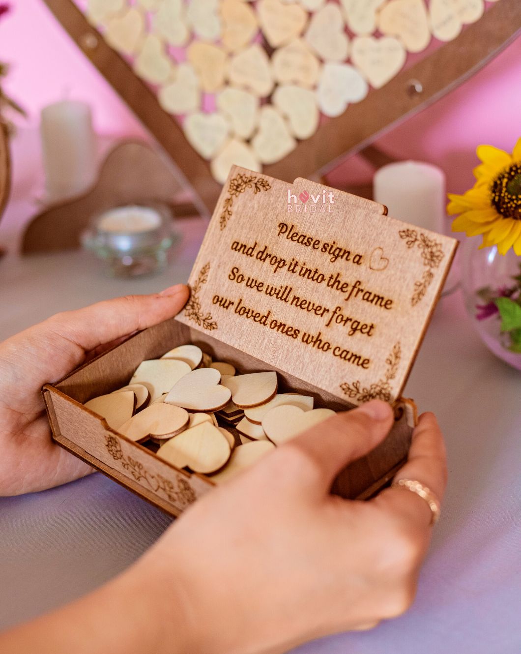 Boîte personnalisée pour coeurs en bois