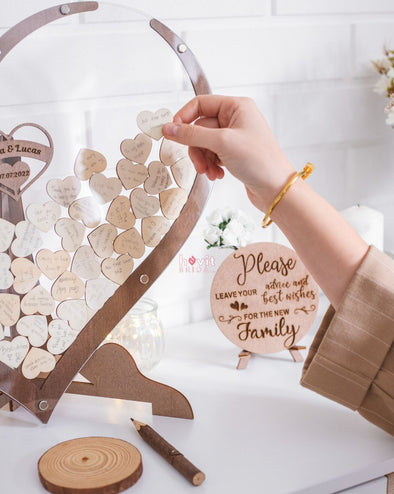 Livre d'or de mariage en forme de cœur en bois