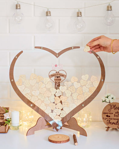 Livre d'or de mariage en forme de cœur en bois