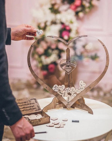 Livre d'or de mariage en forme de cœur en bois + 3 bonus GRATUITS