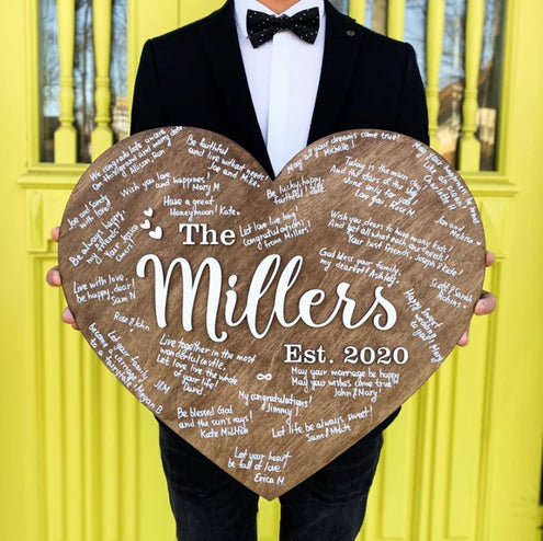 Panneau familial en bois - Livre d'or de mariage