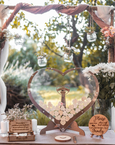 Livre d'or de mariage en forme de cœur en bois